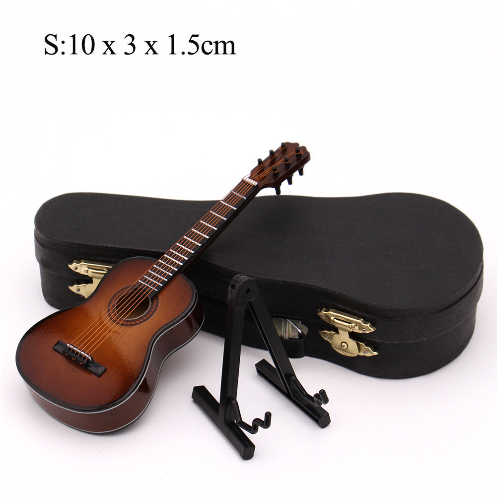Mini Guitar Miniature Model Wooden Mini Musical Instrument Model S: 10CM_Classical guitar brown