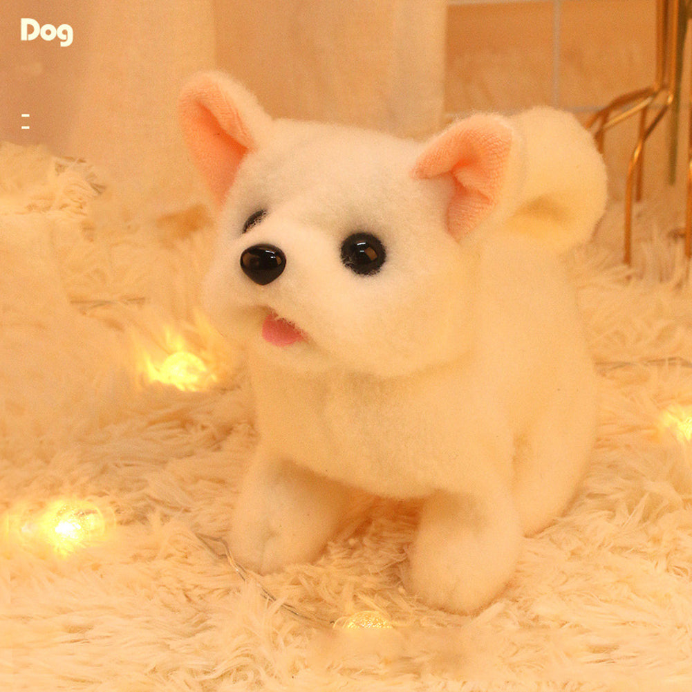 Simulation Plush Dog Electronic Interactive Pet Puppy + Traction Rope Walking Barking Tail Wagging Companion Toys For Kids Snow Fox