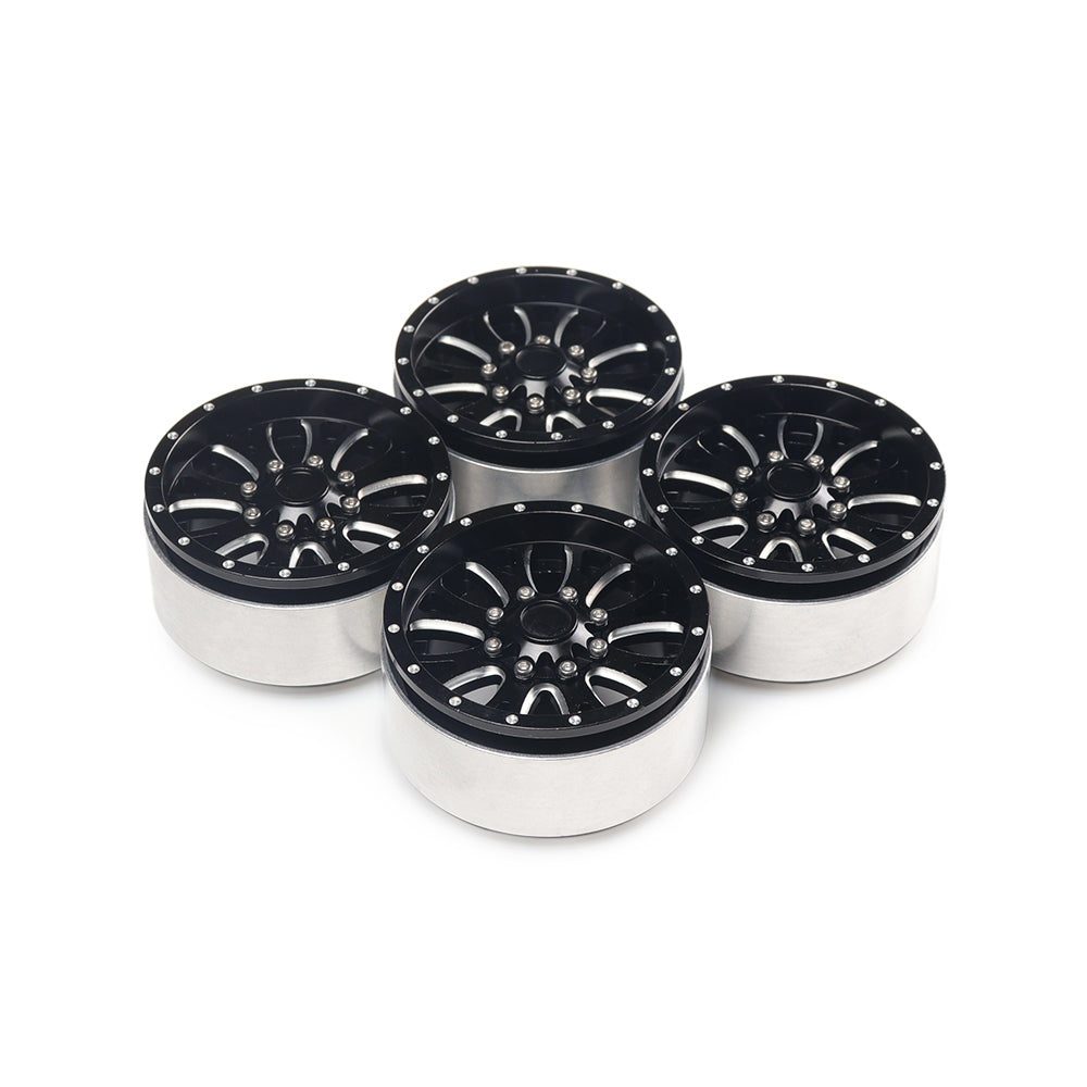 4Pcs Aluminum Alloy 202 Wheels Rims for 1/10 RC Crawler Axial SCX10 SCX10 II 90046 Traxxas TRX4 D90 16 beads black