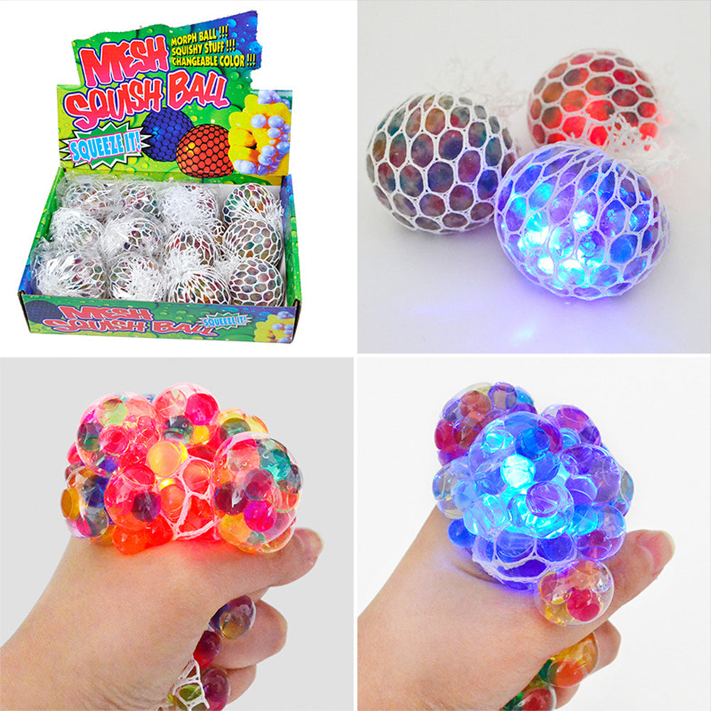Mesh Relieve Stress Ball Colored Beads Led Luminous Grape Funny Squeeze Ball Toy 6.0cm