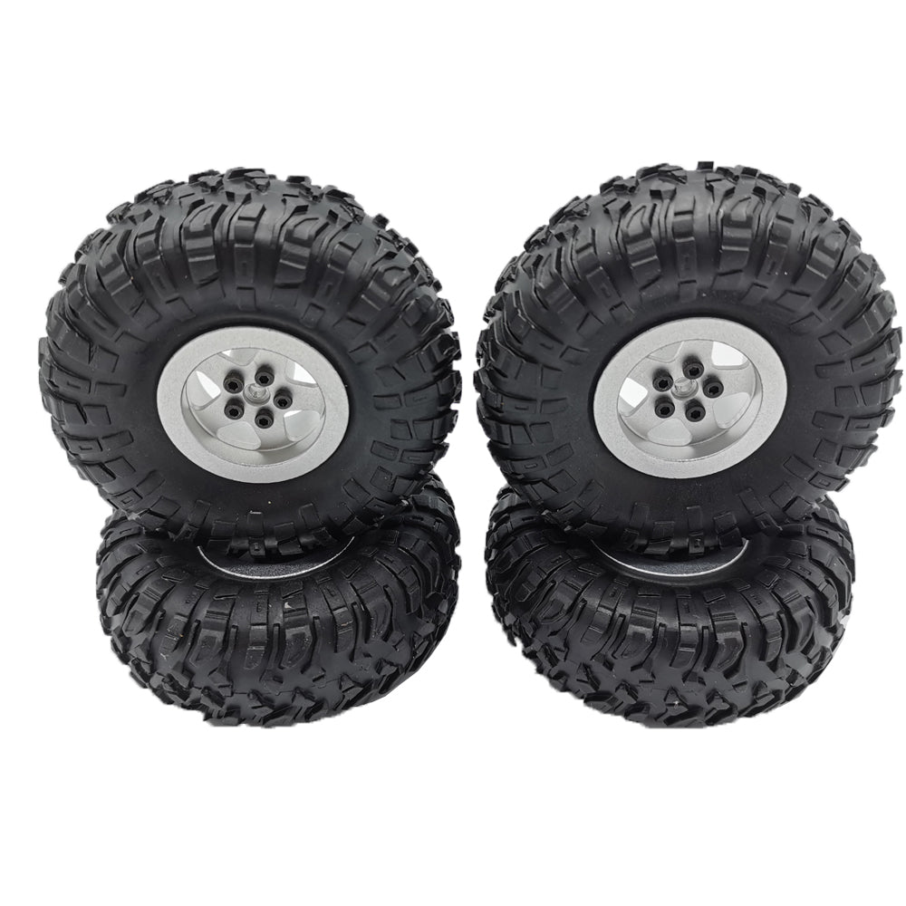 MN Model Metal Beadlock Wheel Rim Rubber Tires Set for MN45 D90 91 96 99 99S 99A 1/12 Rc Car Model Spare Parts DIY Silver_4PCS