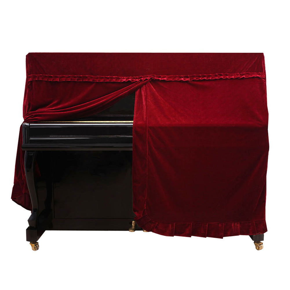 Golden Velvet Cover Front Slit with Lace Decor for Piano red