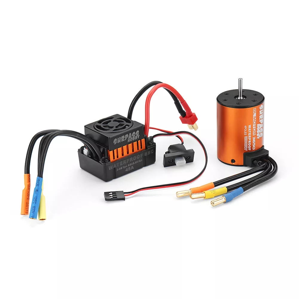 Surpass Hobby Waterproof 3650 3100KV Brushless Motor +45A ESC Combo Set for 1/10 Rc Car Orange