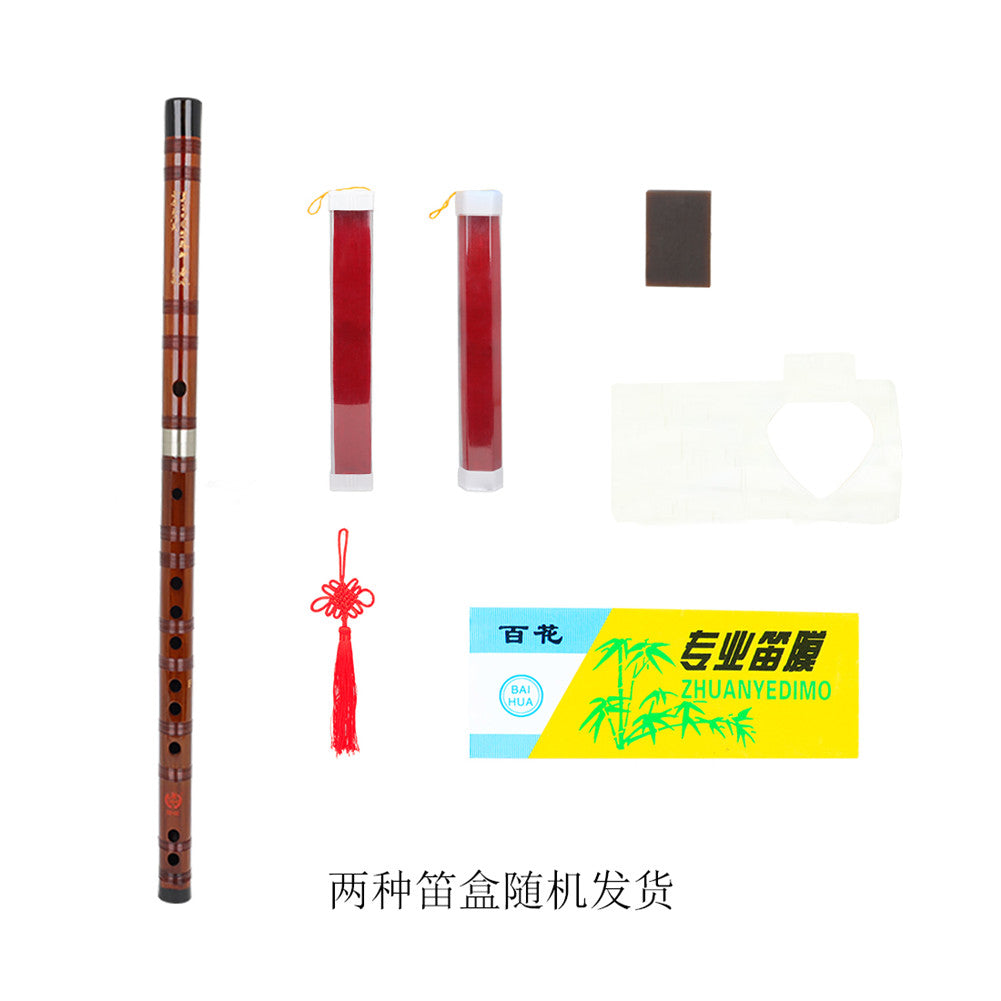 Zd-02 Bamboo Flute Red-brown Vintage Traditional Chinese Instrument With Tassels+ Membrane