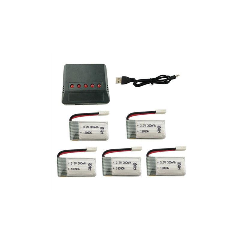 5PCS/Set 3.7V 300mAh Lithium Battery with 5-in-1 Charger for H8 H22 Eachine H8 Mini Quadcopter Spare Parts Drone Battery Charger as shown