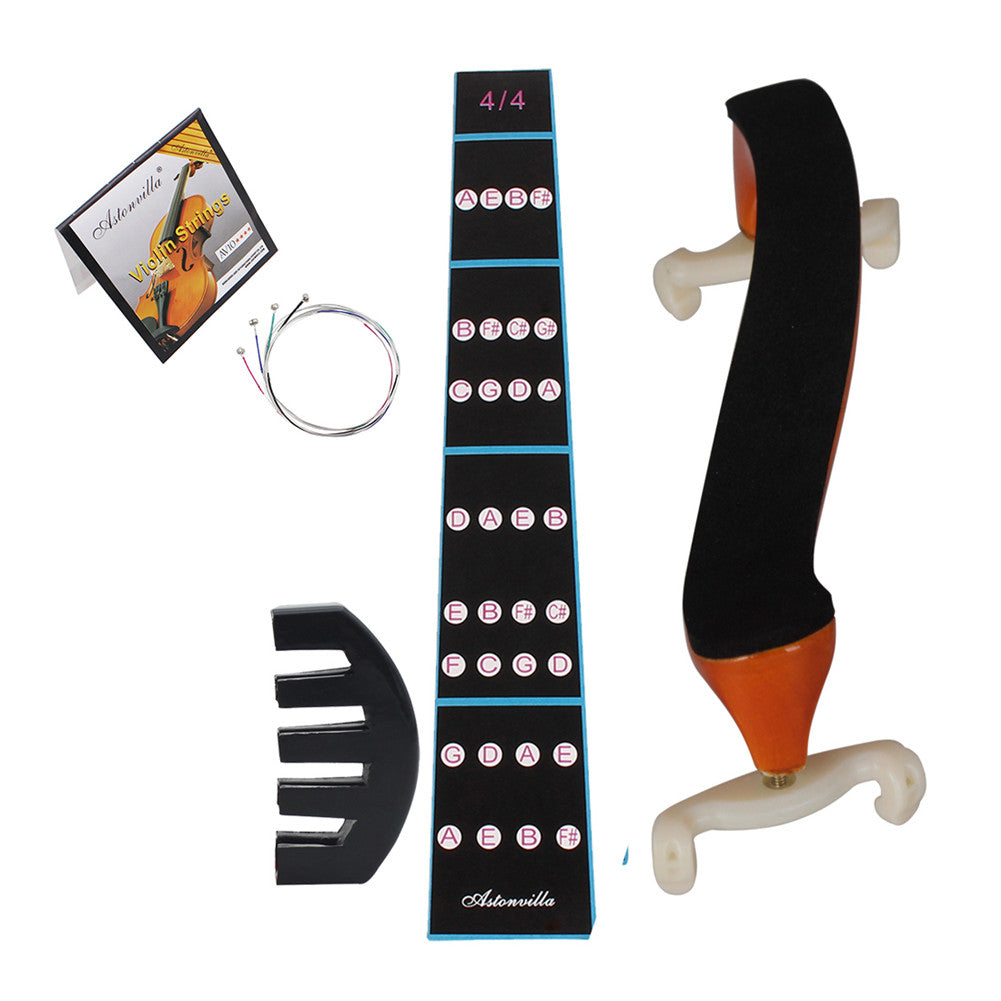 4pcs Violin Kit Fiddle Set Five-Claw Muffler+AV10 String+Fingerboard Sticker+Aston Villa 4/4 Violin Shoulder Rest 4-piece set