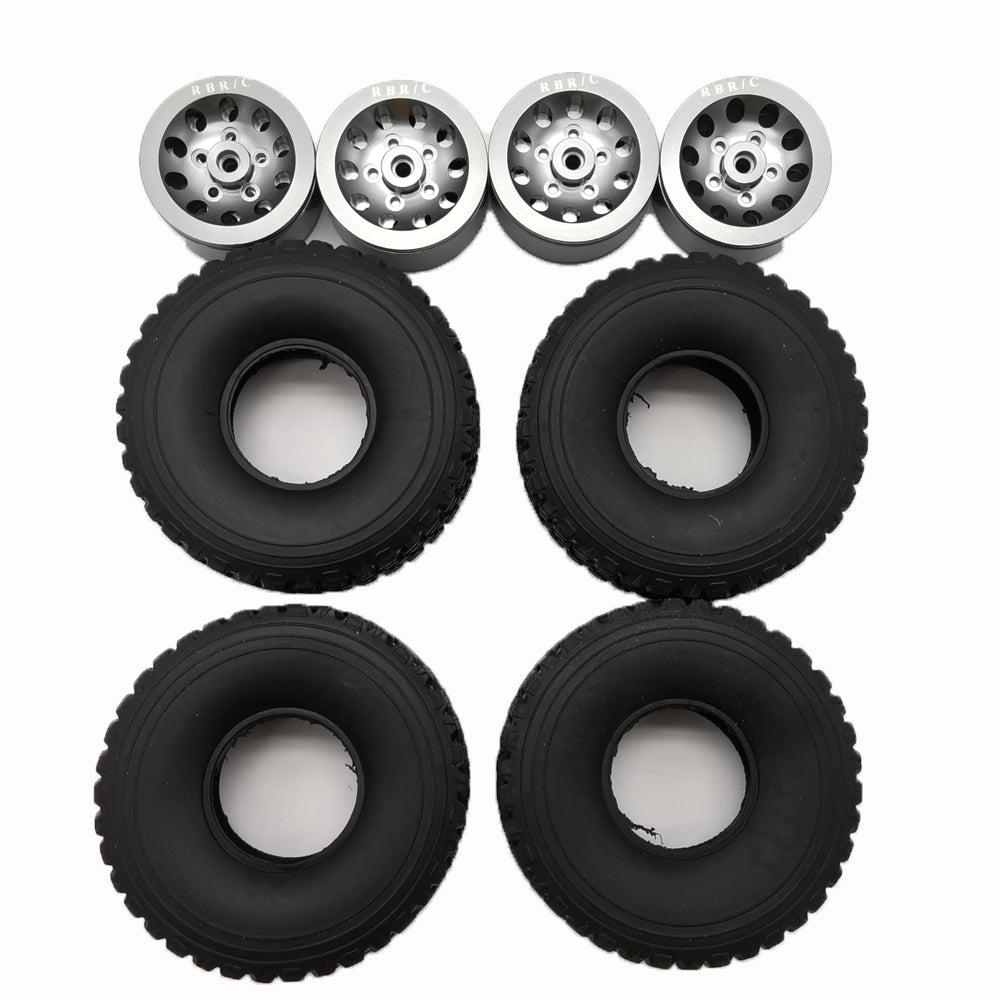 4pcs Mn Model Metal Clamping Pressure Tire Beadlock Wheel Rim & Rubber Tires Set For Wpl 1/16 Mn45 D90 91 96 99 99s 99a 1/12 Rc Car Model Titanium_4PCS tire + wheel tire