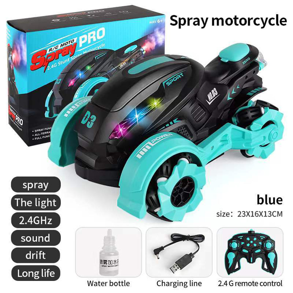 1:18 3.7v Kids Stunt Motorcycle Spray RC Car Drift Rotation Off-road Vehicle