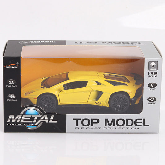 Alloy Racing Car Model with Light Sound 3 Open Doors Open Toy Gift for Kids yellow