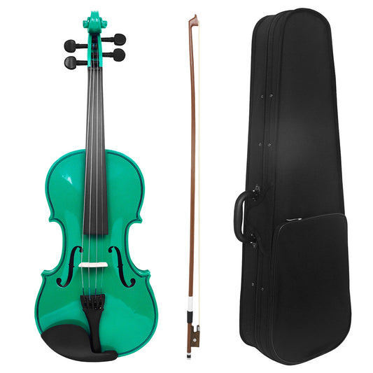 4/4 Violin Full Size With Carrying Case Bow Set Solid Wood Violins Musical Instrument Kit For Student Beginners green