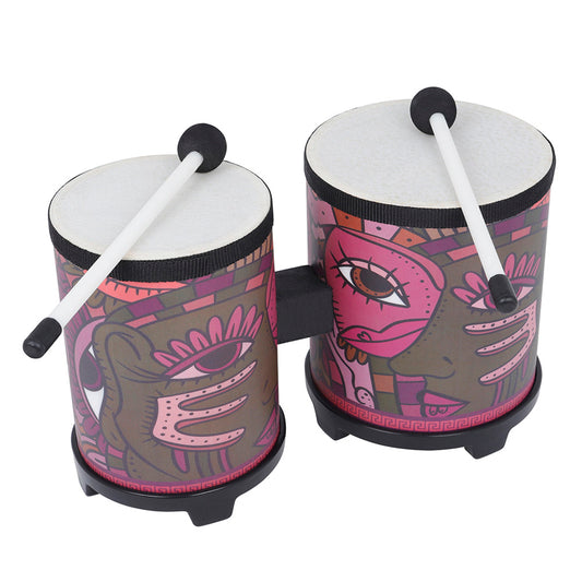 Indian Decal Bongo Drum With 2 Pcs Drumsticks Photo Color