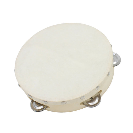 8"" Hand Held Tambourine Drum Bell Birch Metal Jingles Percussion Musical Educational Toy  White dot