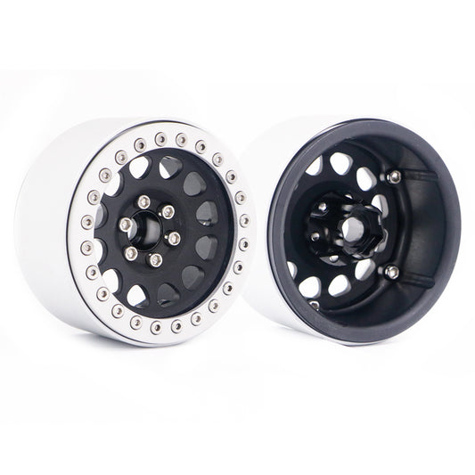4PCS Aluminum 2.2 Beadlock Wheel Rims for1/10 RC Rock Crawler Axial SCX10 RR10 Wraith 90048 90018 Traxxas TRX4 TRX-6 Black inner ring (silver outer ring)