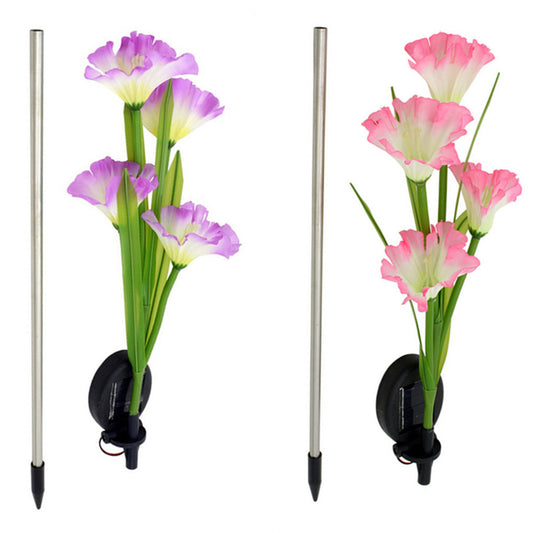2pcs 8LEDs Solar-power Garden Light Morning Glory Lawn Lamp Waterproof Night Light for Outdoor Garden Decoration  Pink and purple mixed
