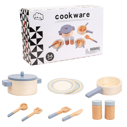 Play Kitchen Accessories Wooden Kitchen Cookware Pots Pans Cooking Playset Sensory Toys For Toddlers Girls Boys blue pot