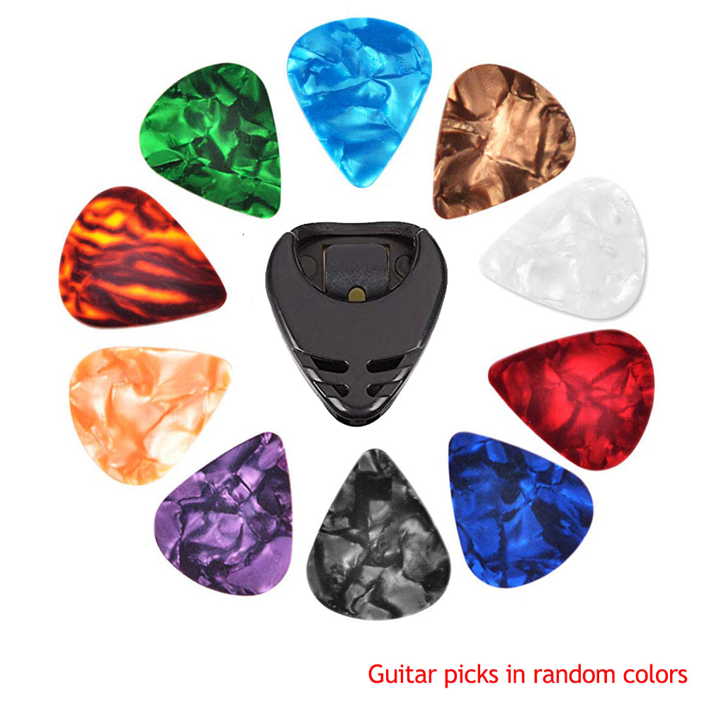 10 Pcs Guitar Picks & Guitar Pick Holder Set for Acoustic Guitar Electric Guitar Bass Ukulele Stick-on Holder (Picks Random Color) Guitar Pick Holder + picks 10PCS