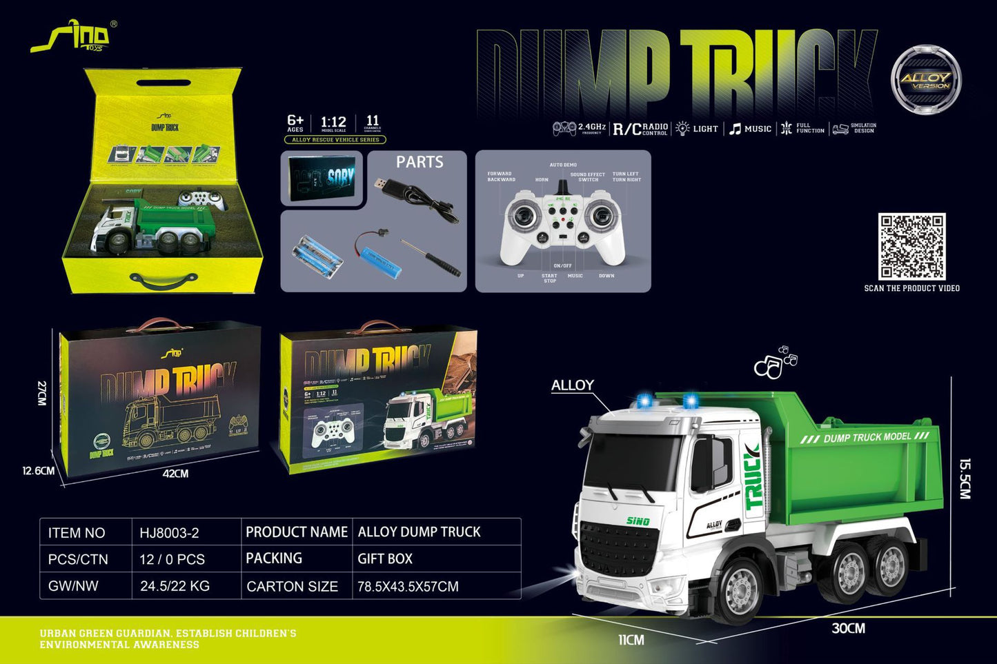 2.4G Remote Control Engineering Vehicle with Music Light Electric Car Model Toys
