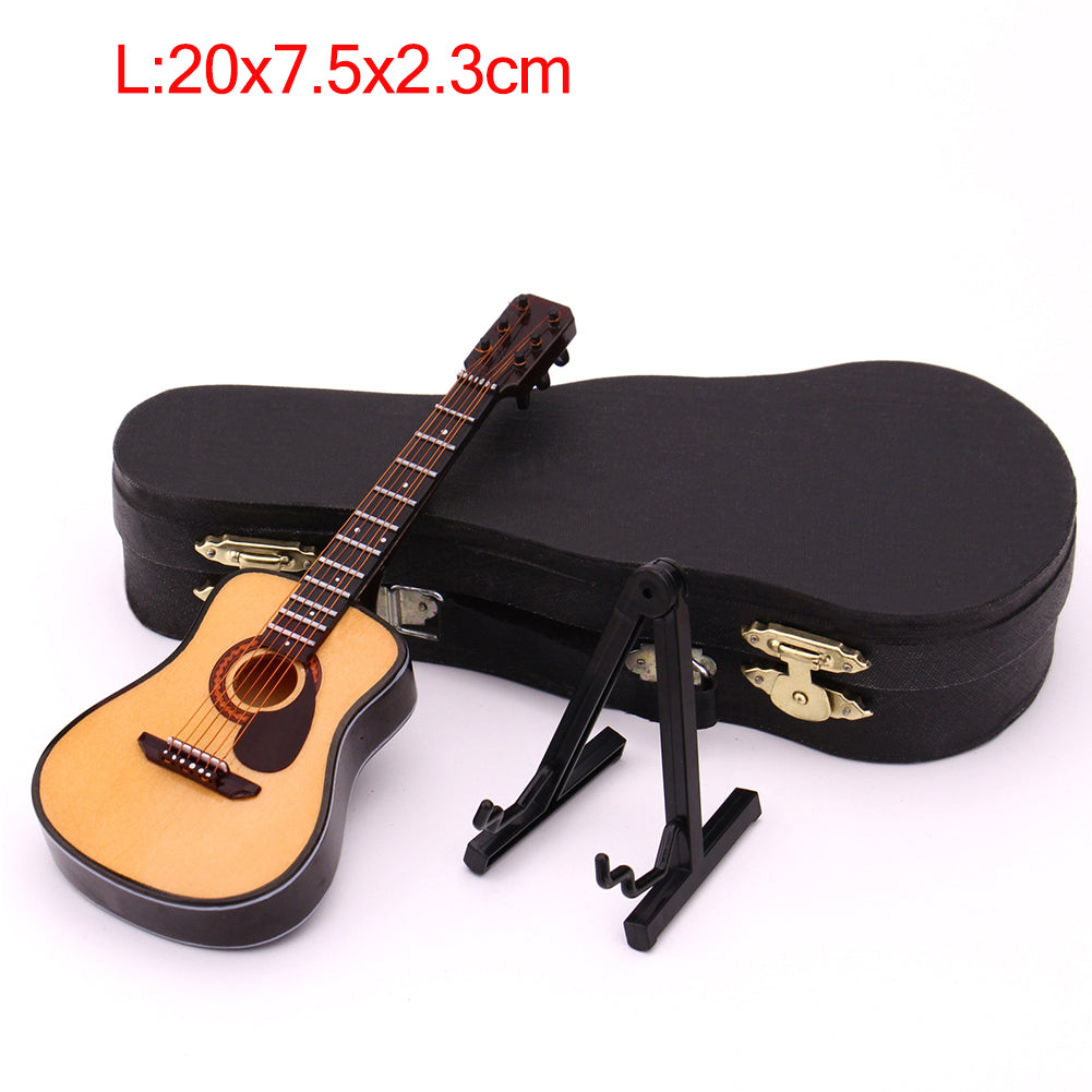 Mini Full Angle Folk Guitar Guitar Miniature Model Wooden Mini Musical Instrument Model Collection L: 20CM_Acoustic guitar full angle