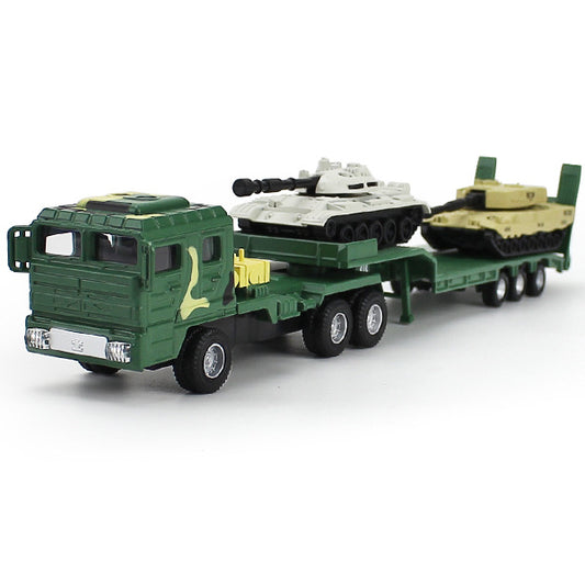 1:64 Military Transport Vehicle With Tank Model Children Boys Car Miniature Model Educational Toys green