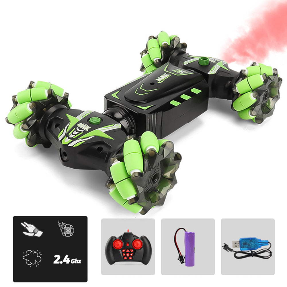 Jc01 Remote Control Spray Stunt Car Traverse Wheel Light Sound Multi-function Remote Control Vehicle green single remote