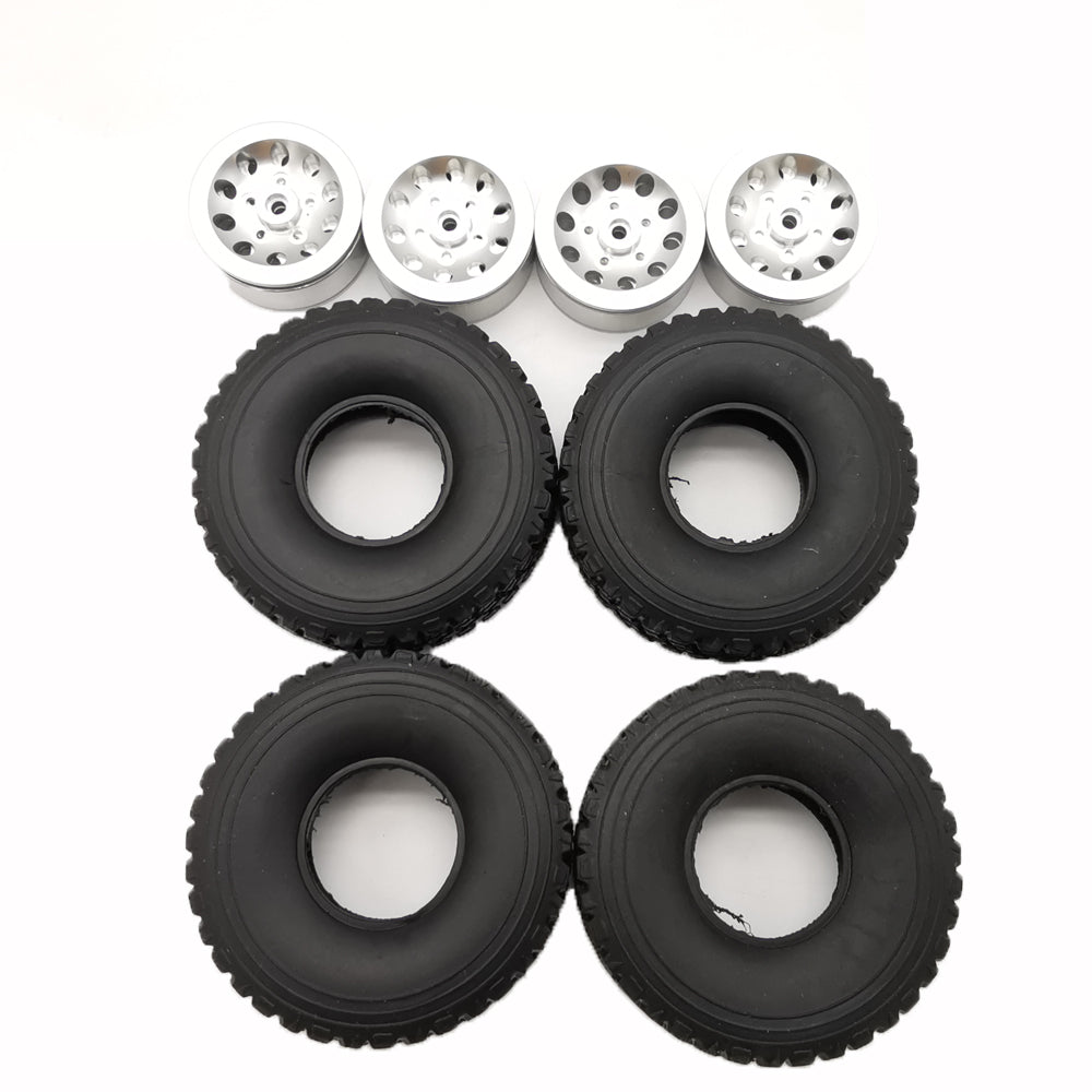 4pcs Mn Model Metal Clamping Pressure Tire Beadlock Wheel Rim & Rubber Tires Set For Wpl 1/16 Mn45 D90 91 96 99 99s 99a 1/12 Rc Car Model Silver_4PCS tire + wheel tire