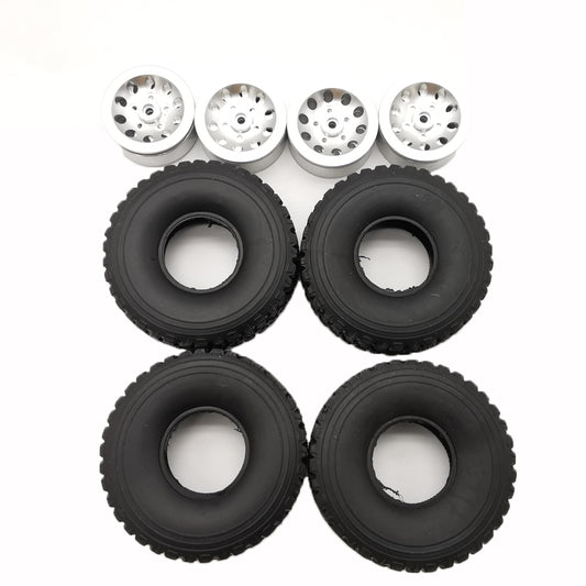 4pcs Mn Model Metal Clamping Pressure Tire Beadlock Wheel Rim & Rubber Tires Set For Wpl 1/16 Mn45 D90 91 96 99 99s 99a 1/12 Rc Car Model Silver_4PCS tire + wheel tire