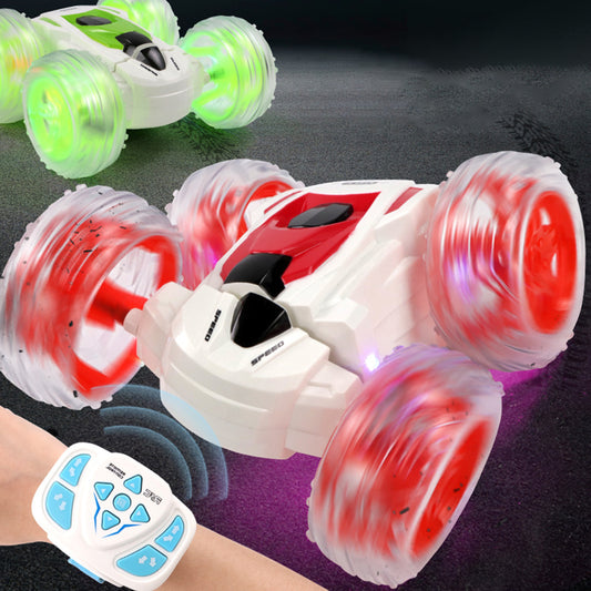 2.4G Remote Control Stunt Car 4CH Rechargeable Watch Control Double-sided Tumbling Vehicle Toys For Kids Birthday Xmas Gifts