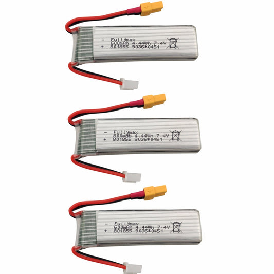 7.4V 600mAh Lithium Battery for XK K130 6 Channels Brushless Aileron 3D Helicopter Accessories 3pcs