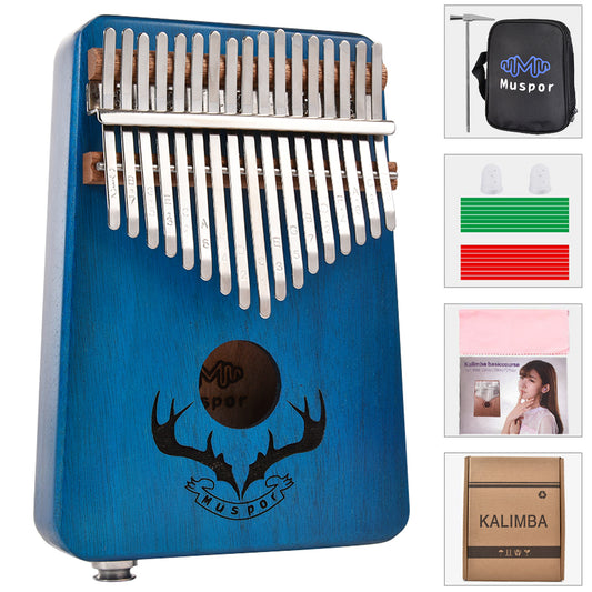 17 keys EQ kalimba Mahogany Thumb Piano Kalimba Finger Piano with Electric Pickup Tuner Hammer Beginner Music Learning blue