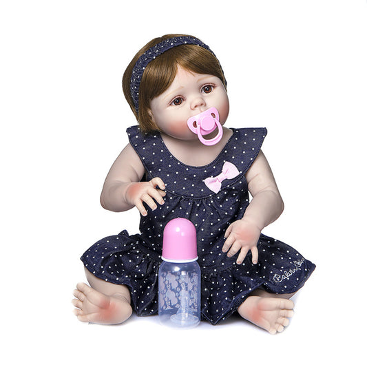 56CM Simulate Soft Silicone Doll Limb Movable Bath Toy for Baby Toddler Girl Brown eyes