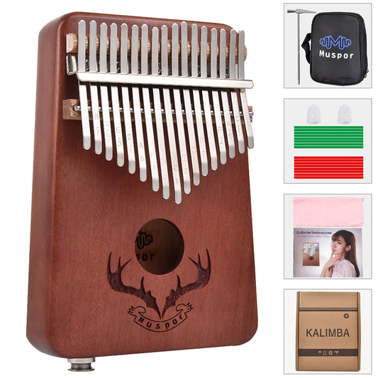 17 keys EQ kalimba Mahogany Thumb Piano Kalimba Finger Piano with Electric Pickup Tuner Hammer Beginner Music Learning brown