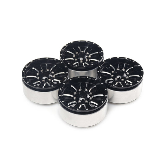 4Pcs Aluminum Alloy 202  Wheels Rims for 1/10 RC Crawler Axial SCX10 SCX10 II 90046 Traxxas TRX4 D90 16 beads black