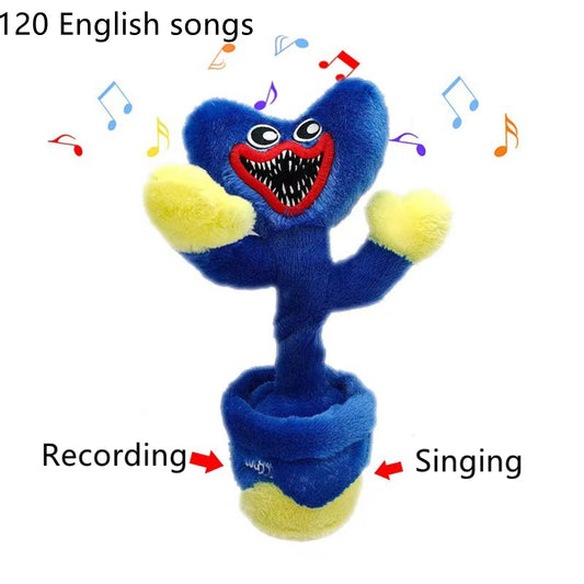 Lovely Anti-wrinkle Poppy Playtime Plush Dolls Light Effect 120 English Songs Cartoon Present Educational Toys For Children Rechargeable blue