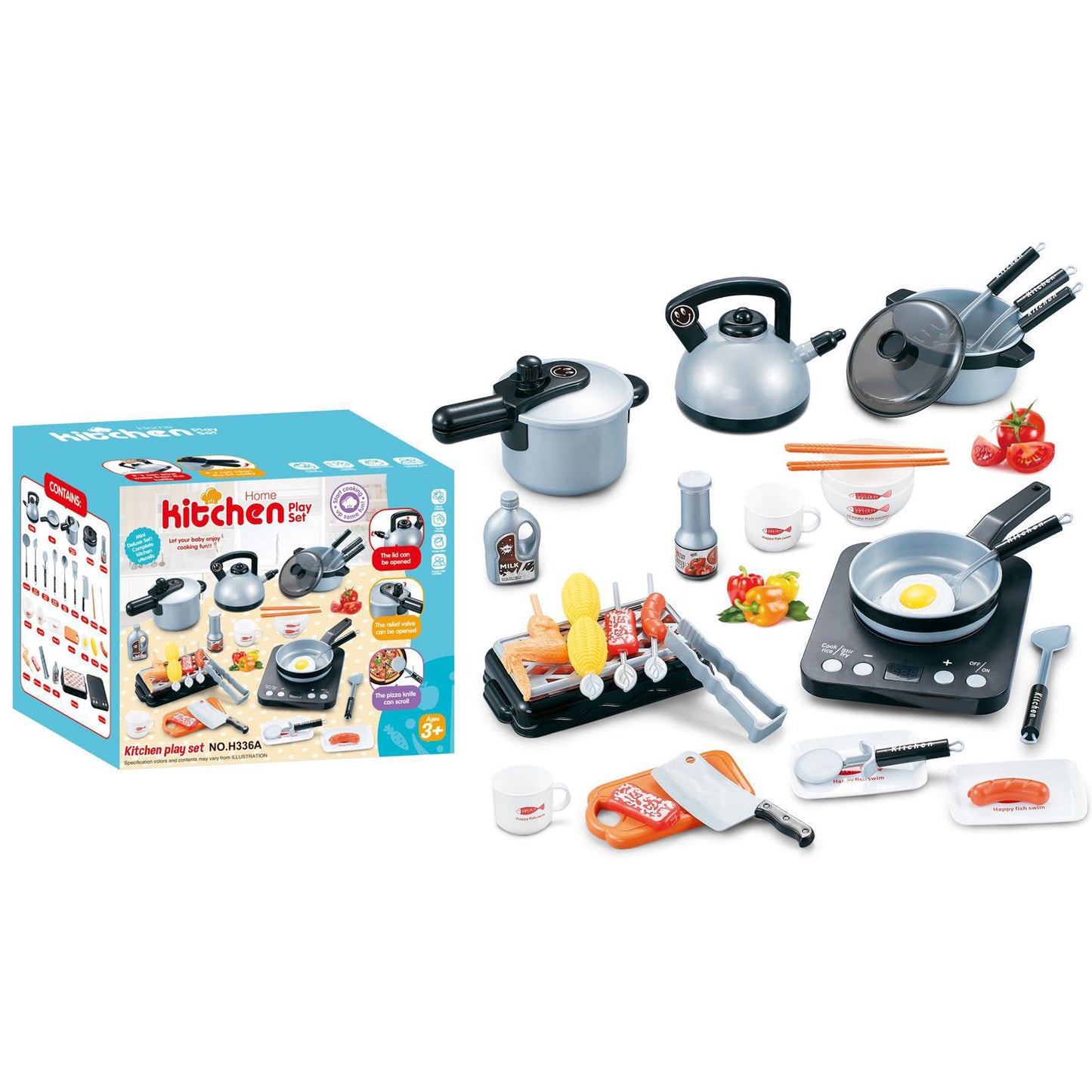 36pcs/50pcs Play Kitchen Accessories Toy With Light Music Play Food Sets Pretend Play Kitchen Kits For Girls Boys Gifts 36-piece set silver