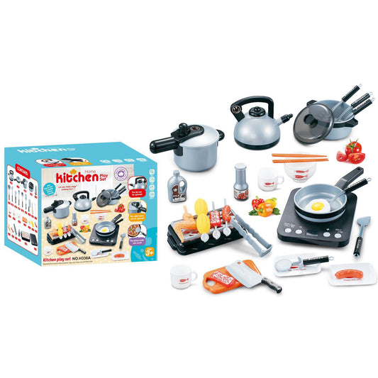 36pcs/50pcs Play Kitchen Accessories Toy With Light Music Play Food Sets Pretend Play Kitchen Kits For Girls Boys Gifts 36-piece set silver