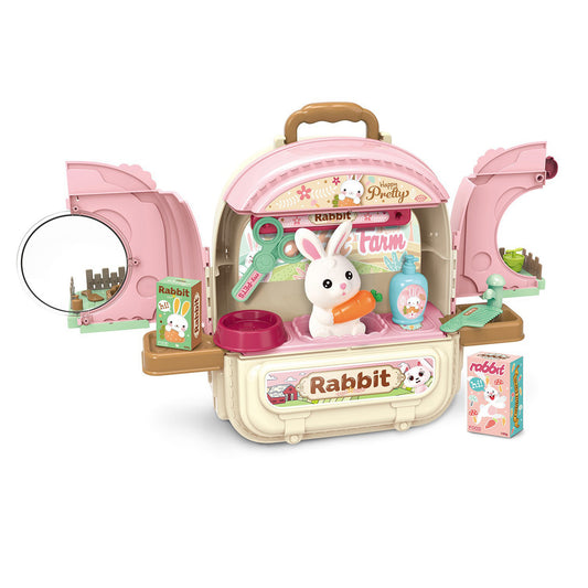 3-in-1 Farm Pretend Play Backpack Set Cute Rabbit Pet Care Playset Play House Toys For Boys Girls Christmas Gifts Pink