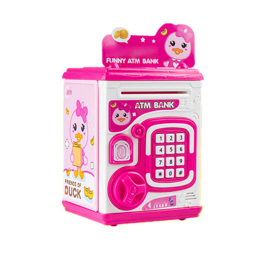 Piggy Bank Toy Electronic ATM Savings Machine Simulation Fingerprint Password Unlocking Money Box For Kids pink