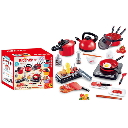 36pcs/50pcs Play Kitchen Accessories Toy With Light Music Play Food Sets Pretend Play Kitchen Kits For Girls Boys Gifts 36-piece set red