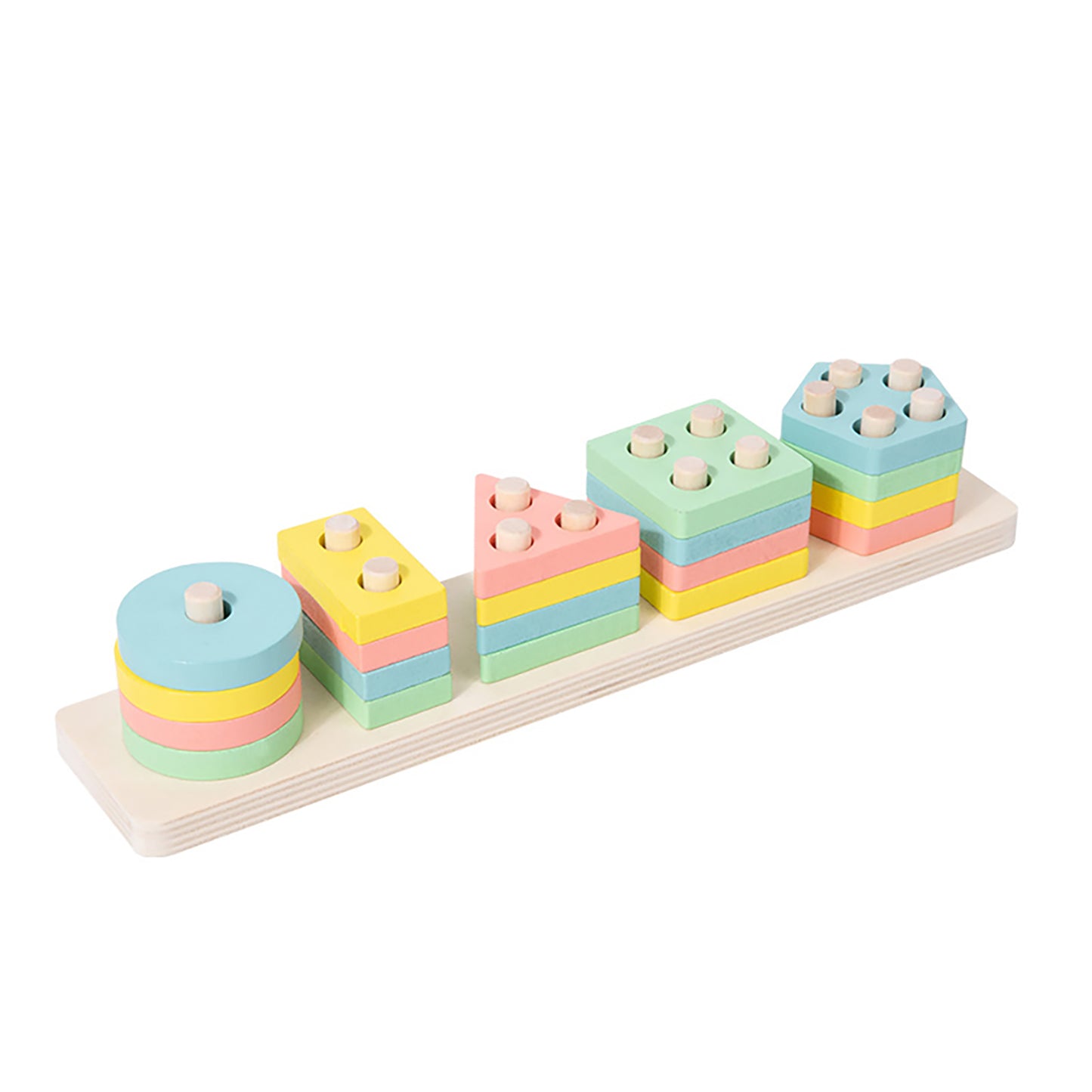 Kids Wooden Sorting Stacking Toys For Toddlers Shape Color Matching Building Blocks Educational Toys Gifts For Boys Girls Macaron