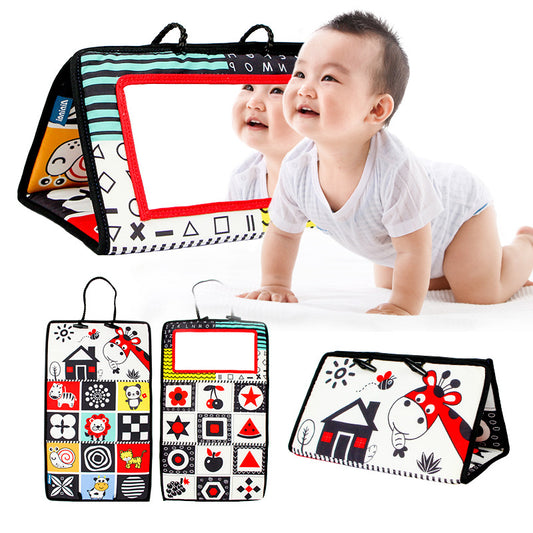 Baby Floor Mirror Toy Magic Mirror Sensory Toys For 6 -12 Months Babies Intelligence Development Crawl Toys Black and red folding mirror