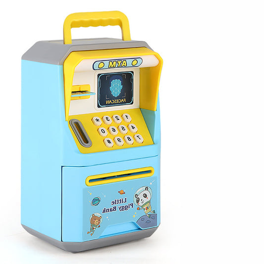 Children Storage Money Box Cartoon Music Password Deposit Machine Automatically Rolling Money Atm Cash Coin Saving Box Toys blue