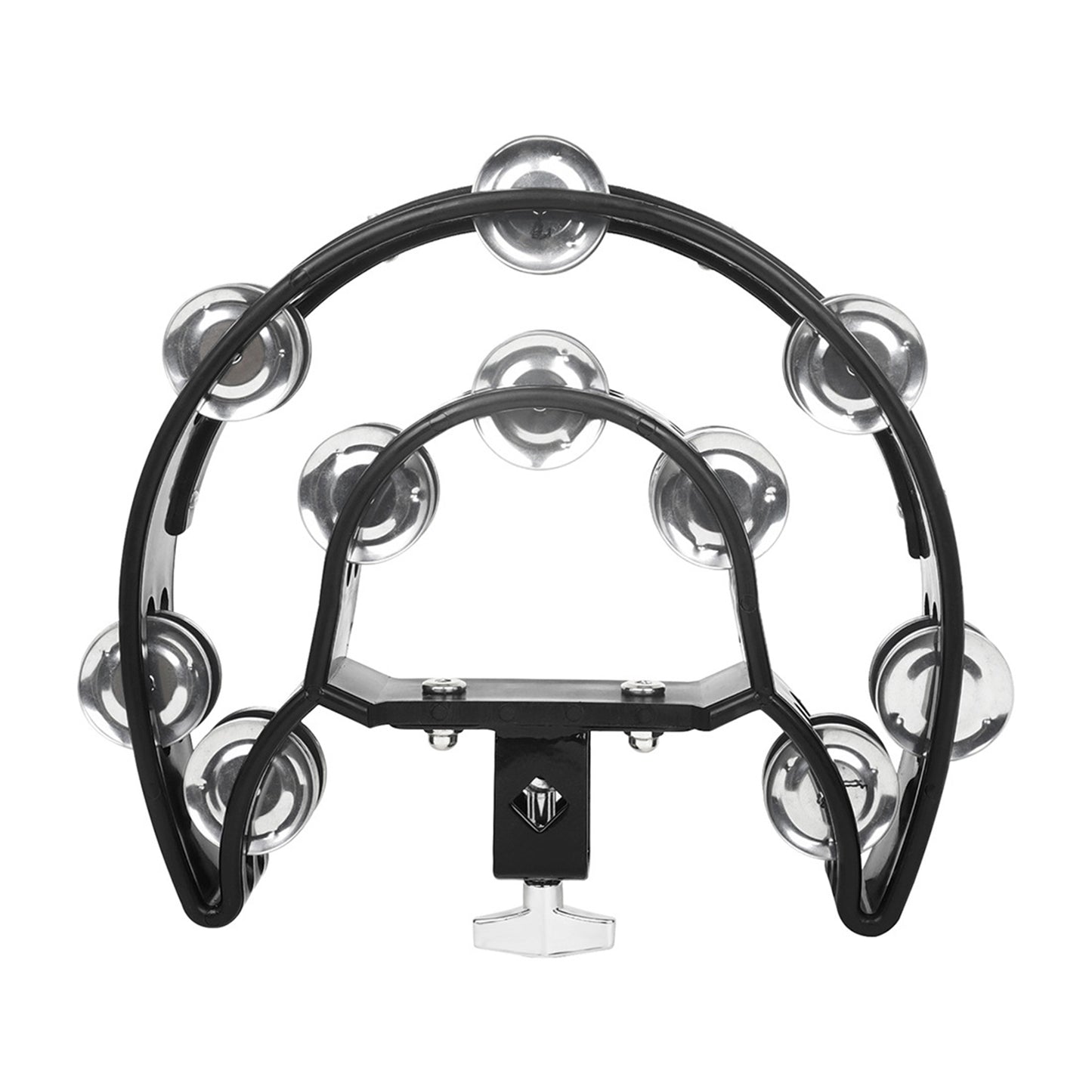 Tambourine Metal Jingles Percussion Instrument Hand Held Tambourines Bell With Clip-on Holder For KTV Party black