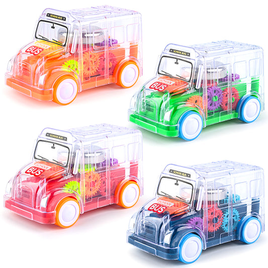 Light Up Transparent Car Toy For Kids 1:32 Electric Universal Inertia Car Toys With Colorful Moving Gears Music Light