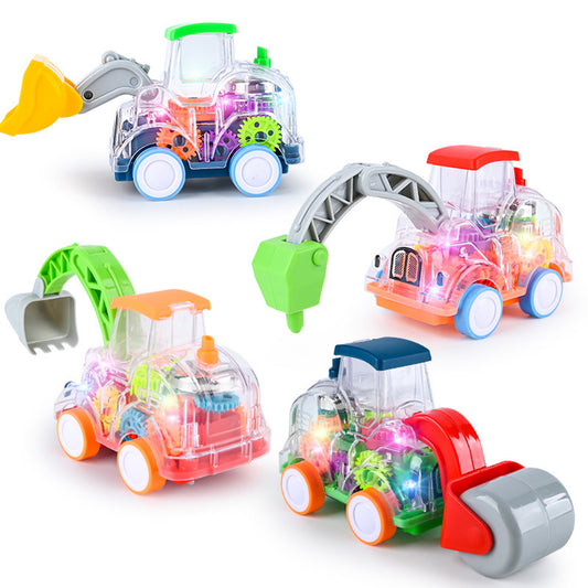 Light Up Transparent Car Toy For Kids 1:32 Electric Universal Inertia Car Toys With Colorful Moving Gears Music Light