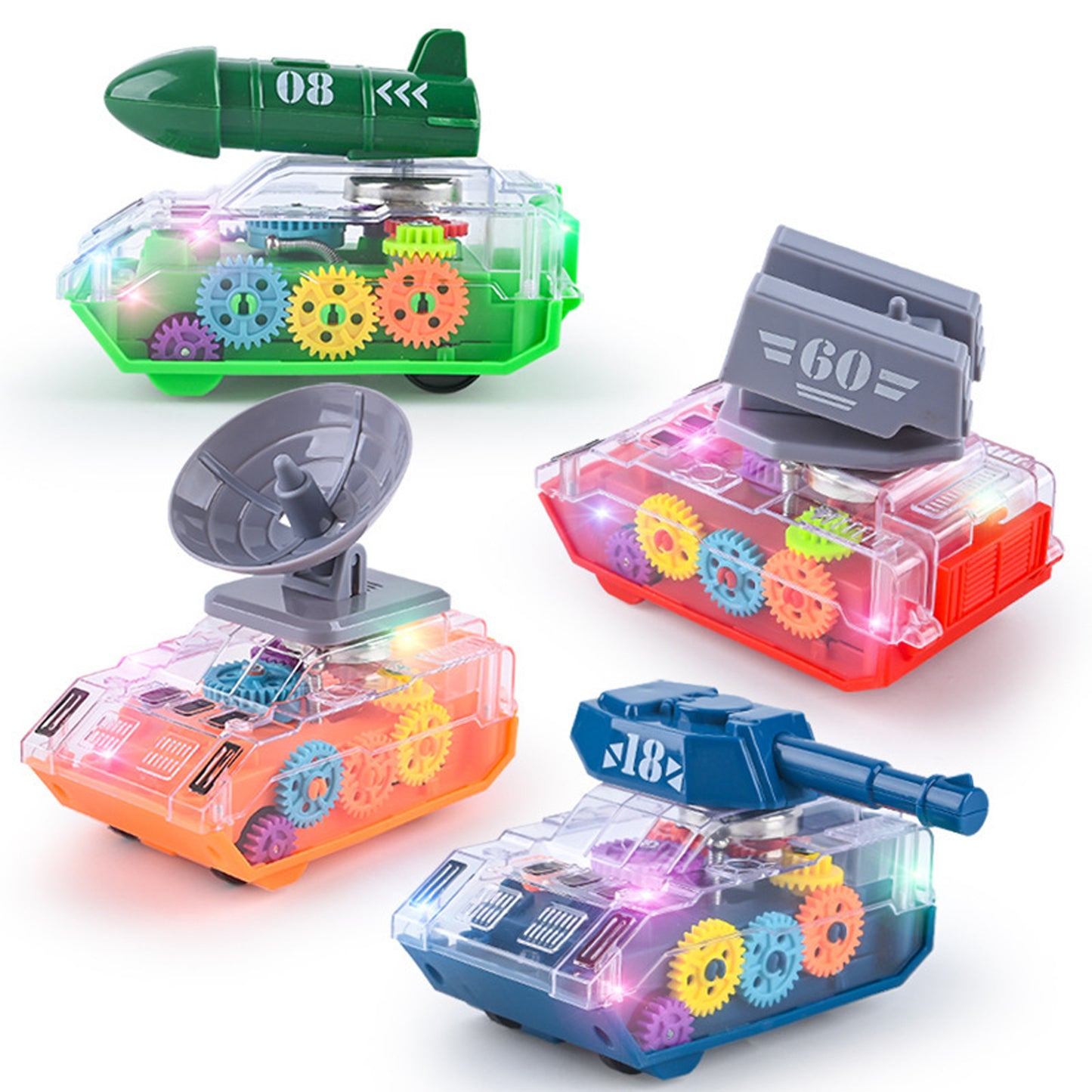 Light Up Transparent Car Toy For Kids 1:32 Electric Universal Inertia Car Toys With Colorful Moving Gears Music Light