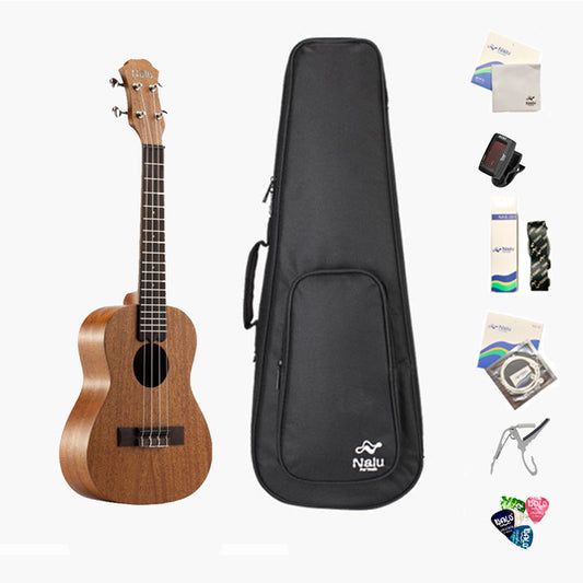 21/23/26inch N-520 Mahogany Ukulele Hawaiian Small Guitar Ukelele Kit Soprano Tenor Concert 4 String Guitar with Tuner Strap Capo Pick for Beginners 21inch