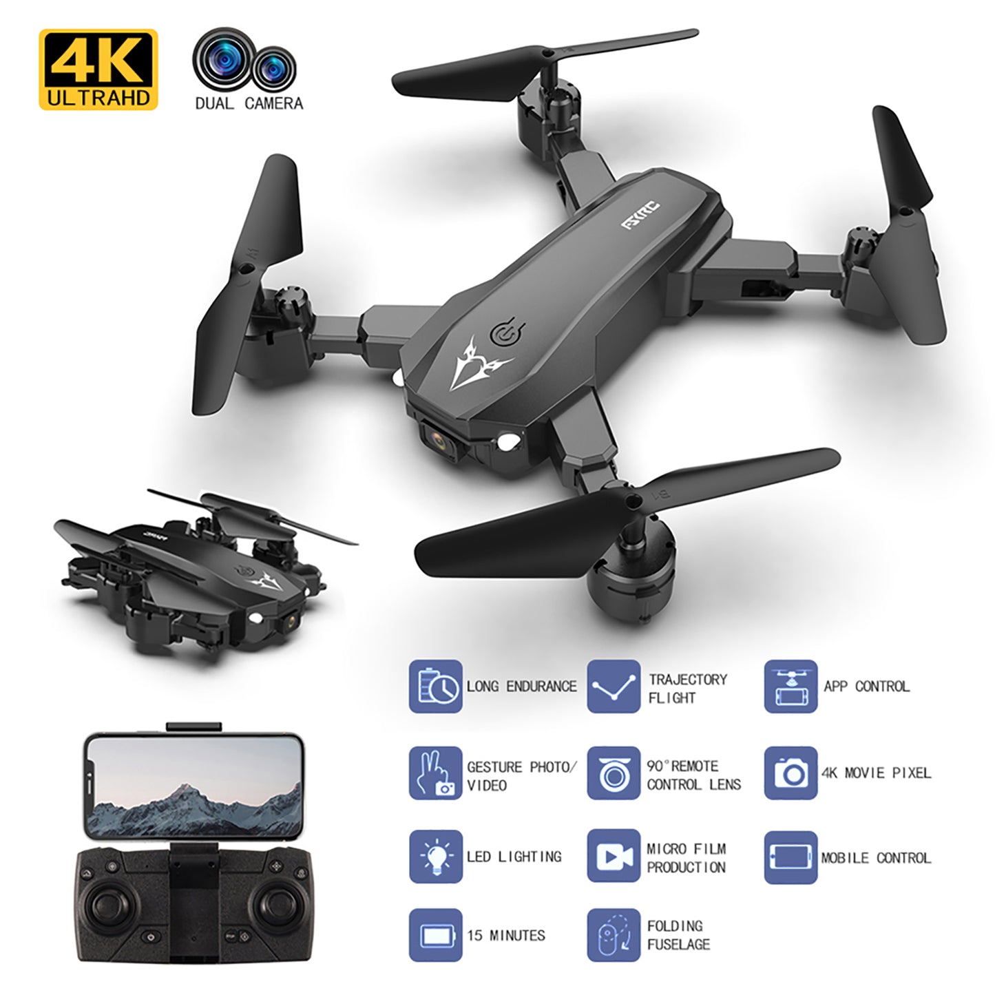 S80 Drone With 4K HD Dual Camera Foldable 2.4GHz WIFI Real-time Transmission Altitude Hold RC Quadcopter Black