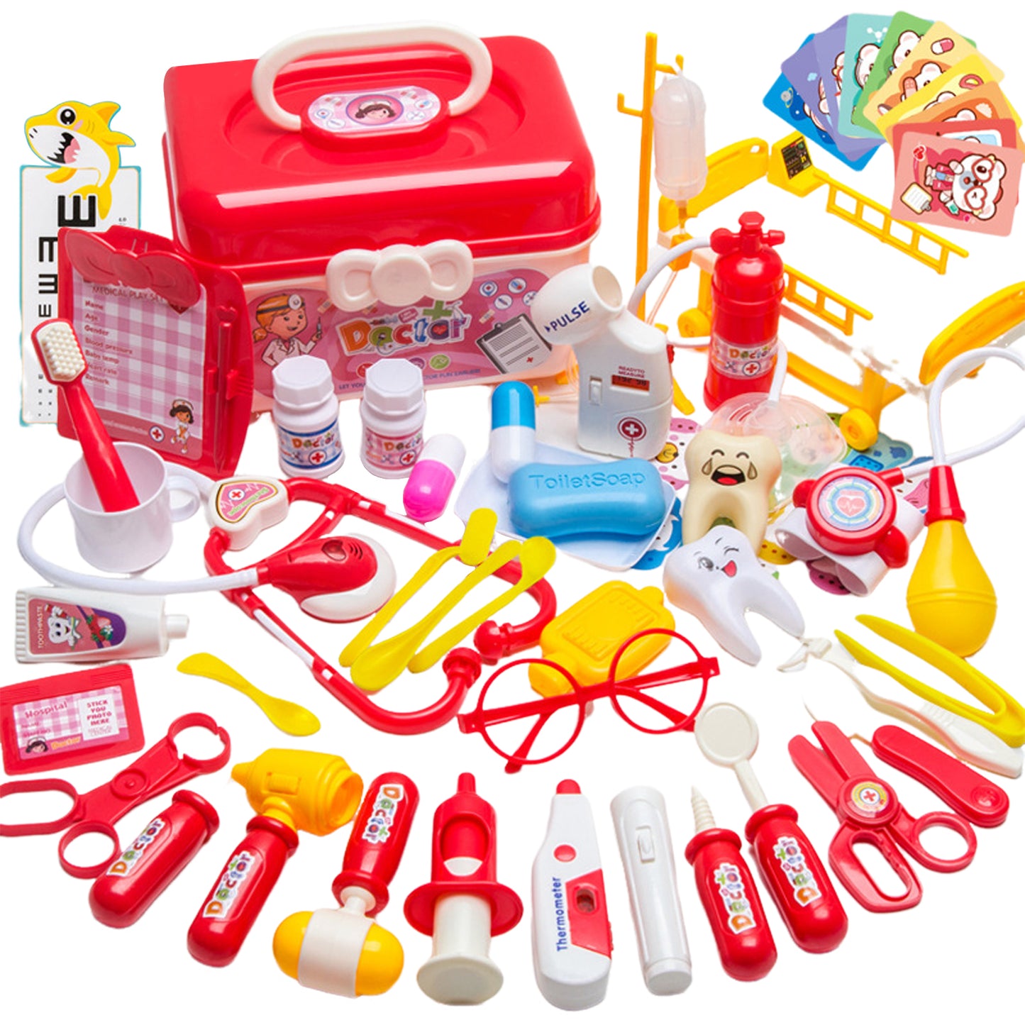 51pcs Doctor Kit For Kids Pretend Play Medical Kit With Storage Box Doctor Role Play Game Gifts For Boys Girls 51-piece set - red