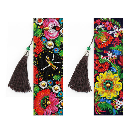 2Pcs 5D DIY Leather Bookmark Tassel Book Marks Diamond Painting Special Shaped Diamond Embroidery DIY Craft