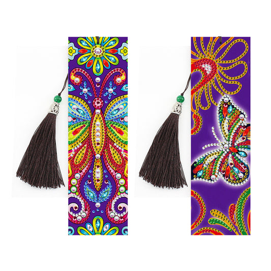 2Pcs 5D DIY Diamond Painting Leather Bookmark Tassel Book Marks Diamond Embroidery Craft